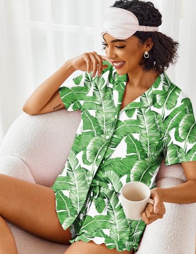 Image of Ekouaer Pajamas Set for Women Short Sleeve Sleepwear Button Down Pjs Lounge Sets Soft Nightwear