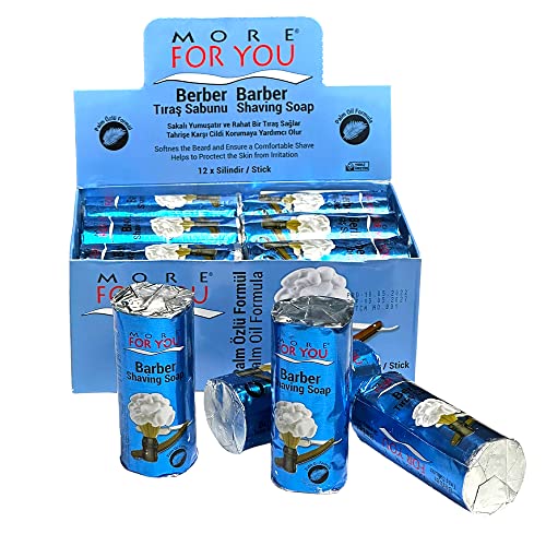 More For You Jabón de afeitar con tazón de 75 g - Jabón de afeitar refrescante y revitalizante para pieles sensibles - Ideal para afeitarse con cepilladora y cuchilla - 75 g (paquete de 12)
