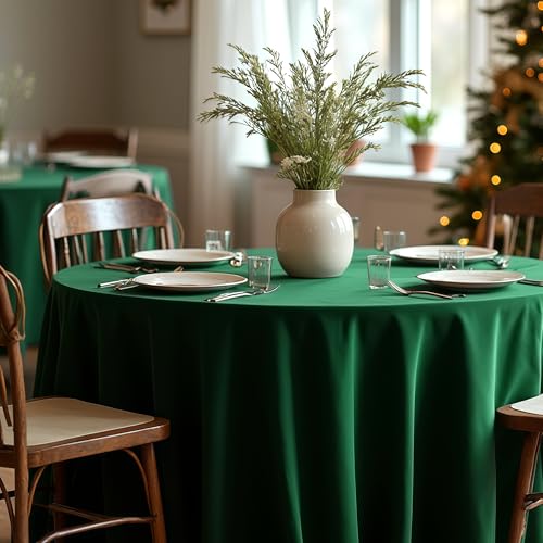 Image of sancua Round Tablecloth 132 Inch Diameter, 6 Pack Hunter Green, Circle Polyester Fabric Table Cloth for Christmas Party Reception Banquet Birthday, Washable Formal Table Cover(Fit 54-96 Inch Tables)