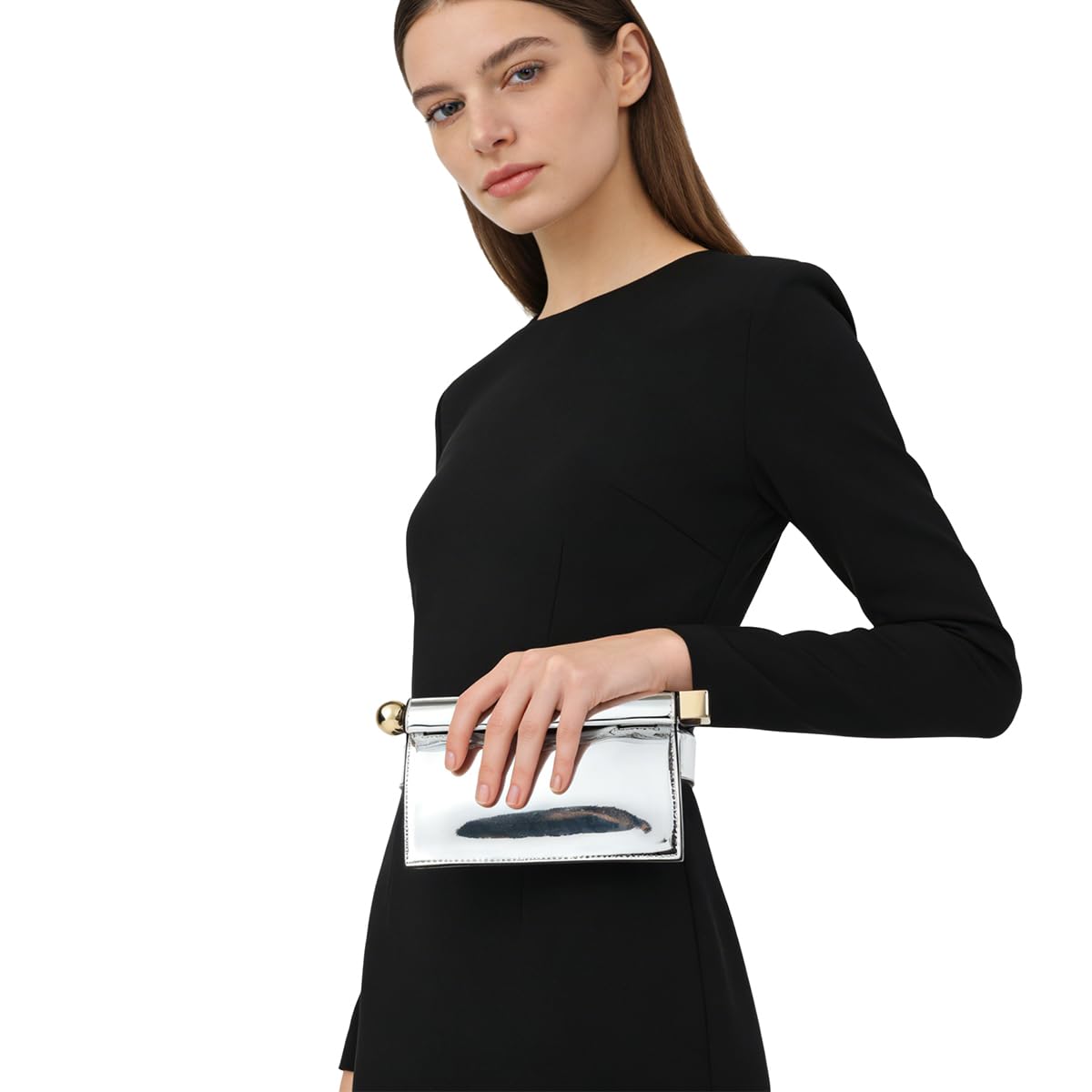Trendige Clutch aus PU-Leder für Damen, vielseitig, faltbar, Abendtasche, Metall-Dekoration, Crossbody für Bankett, Party