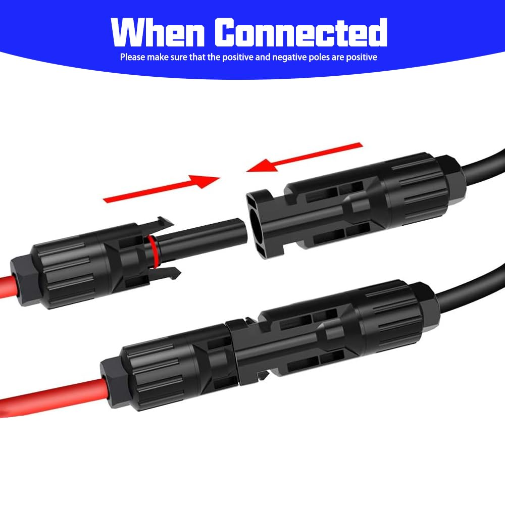 Płaski kabel do paneli słonecznych 4 mm², 1 para przedłużaczy solarnych 100 cm z wtyczką i złączem, płaski kabel solarny PV do modułów solarnych balkonowej elektrowni (czerwony + czarny)