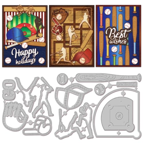 GLOBLELAND Baseball Kit Cutting Dies for DIY Scrapbooking Metal Sports Men Cut Dies Sports Words Die Cuts for Card Making Embossing Photo Album Craft Decor
