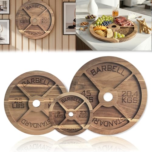 DAUCHVNY Wooden Weight Plate Charcuterie Board & Cheese Tray (7 Inch) - Novelty Gym Barbell Serving Platter - Funny Fitness Gifts for Men Bodybuilders & Weightlifters(5lbs (does not weigh 5lbs))
