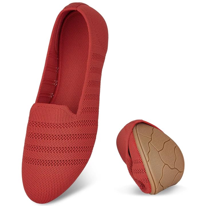 Puxowe Flats for Women Round Toe Flat Shoes Knit Women's Ballet Flat Shoes Dressy Ballerina Slip On Shoes for Women Foldable Comfortable Soft Low Wedge