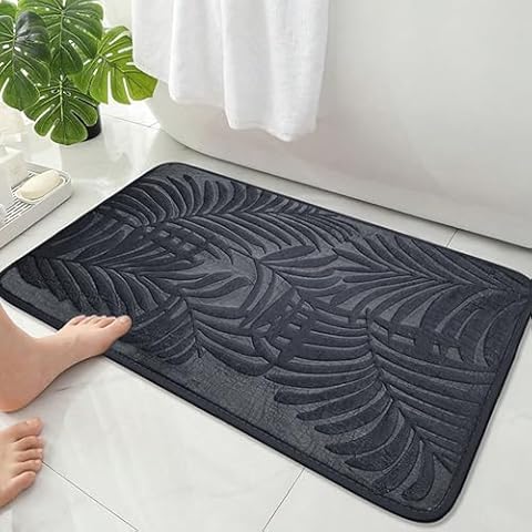 voofly Memory Foam Bathroom Rug Mat 24" x 16" Extra Soft and Absorbent Bath Mats Machine Washable Non-Slip Bath Rugs for Bathroom Floor Dark Grey Cover