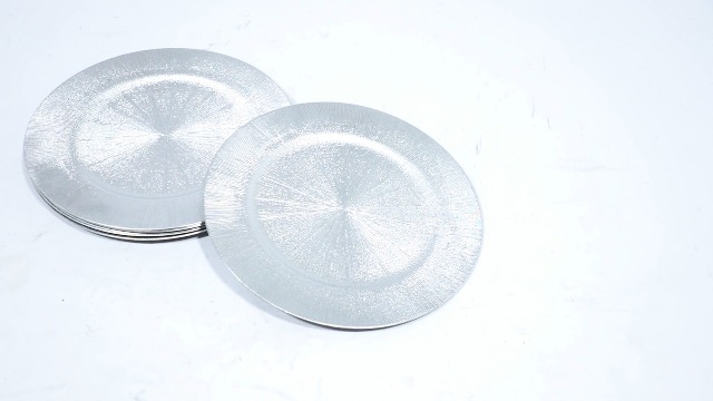50 Platos Cargadores Redondos 13'' con Borde Embossed Plata miniatura 7