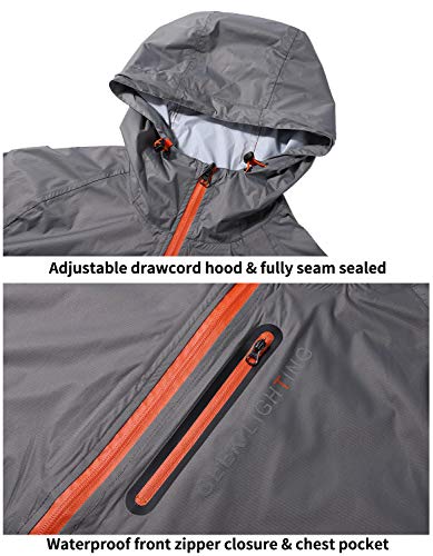 SWISSWELL Men's Rain Jacket Waterproof Windbreaker Lightweight Hooded Raincoat (H-Grey Rain Jacket, Medium)