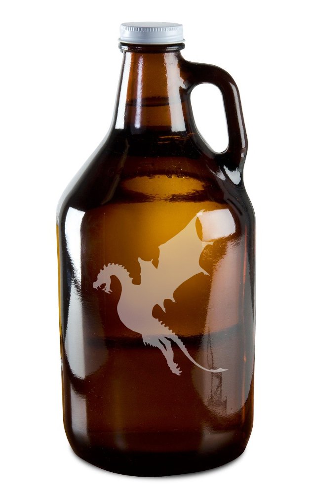 Ancient Dragon Awakening Hand-Made Etched Glass Beer Growler 64 oz