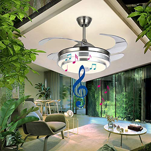 Special RC LED Music Fan Ceiling Light Fixture, Ywindl Smart Bluetooth Speaker Chandelier Lamp with 3 Speed Invisible Fan, Remote control 3 Speed Round Lights for Bedroom, Living room, Kitchen (Sliver) Discount 70% RC LED Music Fan Ceiling Light Fixture, Ywindl Smart Bluetooth Speaker Chandelier Lamp with 3 Speed Invisible Fan, Remote control 3 Speed Round Lights for Bedroom, Living room, Kitchen (Sliver)