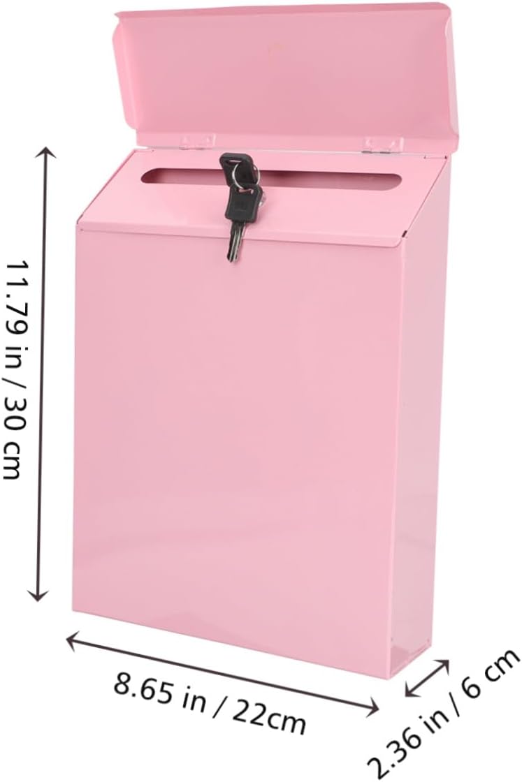 Wall-Mount Iron Mailbox with Lock, Multi-Function Drop Box and Convenient Letter Accessory for Home and Office, Pink Rustic Style Mail Box for Secure Mail and Suggestion Collection