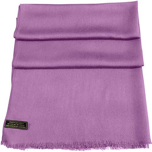 CJ Apparel Magenta Light Purple Lilac Mauve Solid Color Fringe Design Nepalese Shawl Seconds Scarf Wrap Stole Throw Head Wrap Pashmina Hand Made in Nepal New4