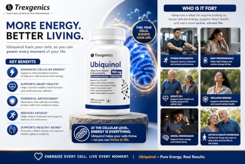 Image of Trexgenics UBIQUINOL 100 mg, Ultra Pure, Stable, Bioavailable, Mitochondrial Function, Cellular Energy, Longevity, Antioxidant (30 Veg Capsules)