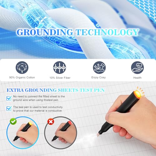 Grounding Sheet, 90% Organic Cotton+10% Pure Silver Organic Fitted Grounded Sheet for Improved Sleep, Pain Relief - Earth Connected Bedding (White, (60.5 * 80 * 15inch))