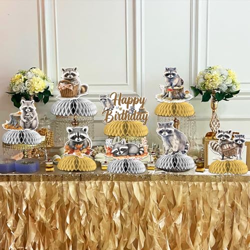 Centros de mesa de mapache estables: 8 adornos de cumpleaños 4
