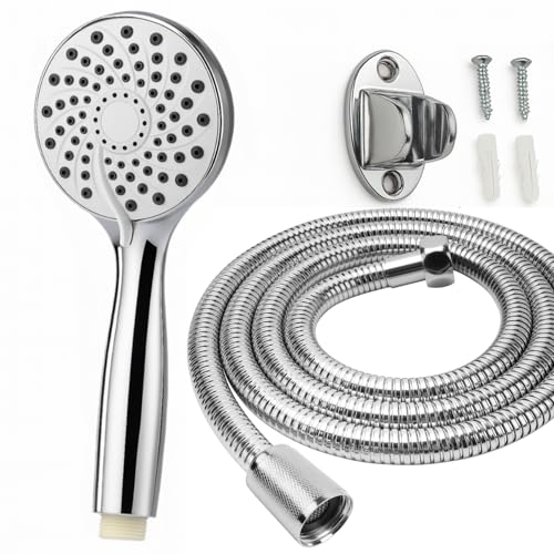 Alcachofa de ducha con manguera, Alcachofa de ducha + 1,5 m flexible de ducha de acero tubo, ducha multifunción de alta presión, ABS cromado, rociador de ducha antical, alcachofa con boquilla, Plata