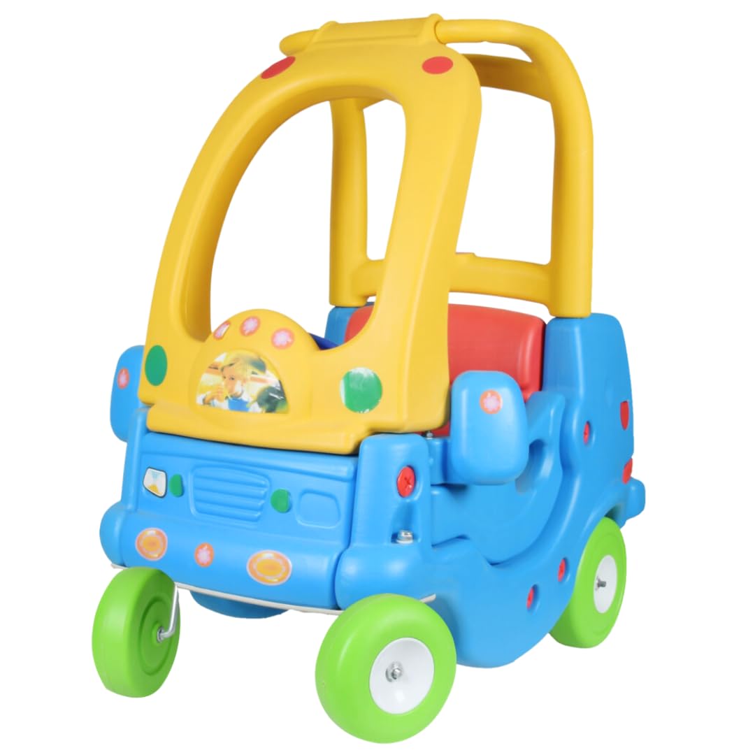 Brilla Double Seater Large Plastic Ride-On Car, Push Baby Backrest, Safe, Big Wheels, Cozy Coupe Design Multicolor Toddler & Buggy Toy Boys & Girls Active Play Wagon, Playgroung Items Playschool