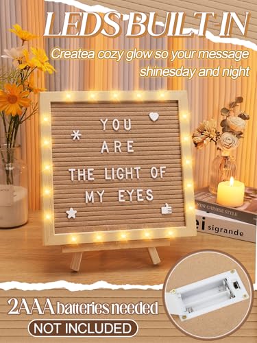 Image of 10 inchx10 inch Felt Letter Board with LED Lights & Stand, First Day of School Sign