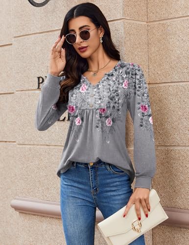 Image of Zeagoo Womens Long Sleeve Tops Fall V Neck Shirt Casual Pleated Tunic Top