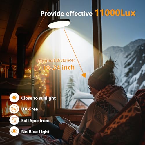Light-Therapy-Lamp-3-in-1-Happy-Therapy-Floor-Lighting-11000-Lux-Full-Spectrum-Therapy-Lamps-UV-Free-LED-Sunlight-10-Brightness5-ColorGooseneckHeight-Adjustable-With-Remote-Timer-Control-Black