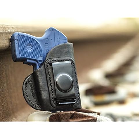 OUTBAGS USA LS4LCPX (Black-Right) Full Grain Heavy Leather IWB Conceal Carry Gun Holster for Ruger LCP 380 with Crimson Trace Laser. Handcrafted in USA. Cover