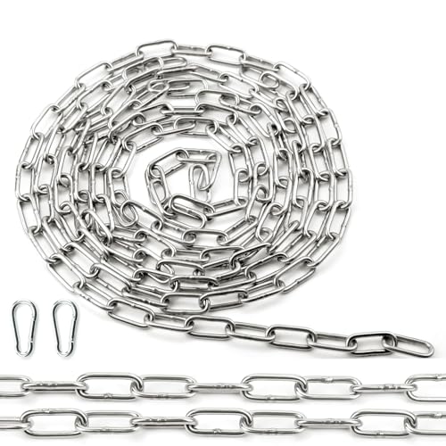 Ziamzra Edelstahlkette Meterware Stahlkette 3M 1,5mm Edelstahl Ketten Gliederkette Verlängerungskette Metall Rundstahlkette Kette mit Karabiner für Hundekette Schaukeln Ketten Ankerkette Hängesessel