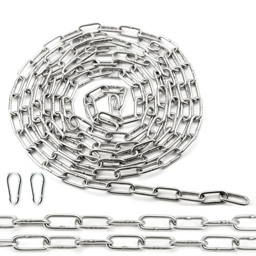 Ziamzra Edelstahlkette Meterware Stahlkette 1,5M Φ3mm Edelstahl Ketten Gliederkette Verlängerungskette Metall Rundstahlkette Kette mit Karabiner für Hundekette Schaukeln Ketten Ankerkette Hängesessel