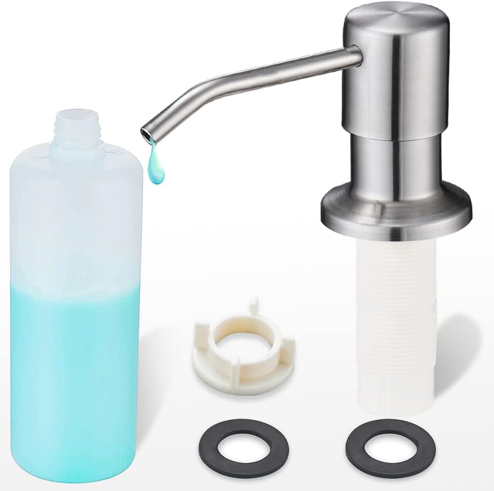 Soap Dispenser for Kitchen Sink Brushed Nickel, Refill from the Top, Stainless Steel Built in Sink Soap Dispenser with Large 13.5 Ounce Bottle 2309SN
