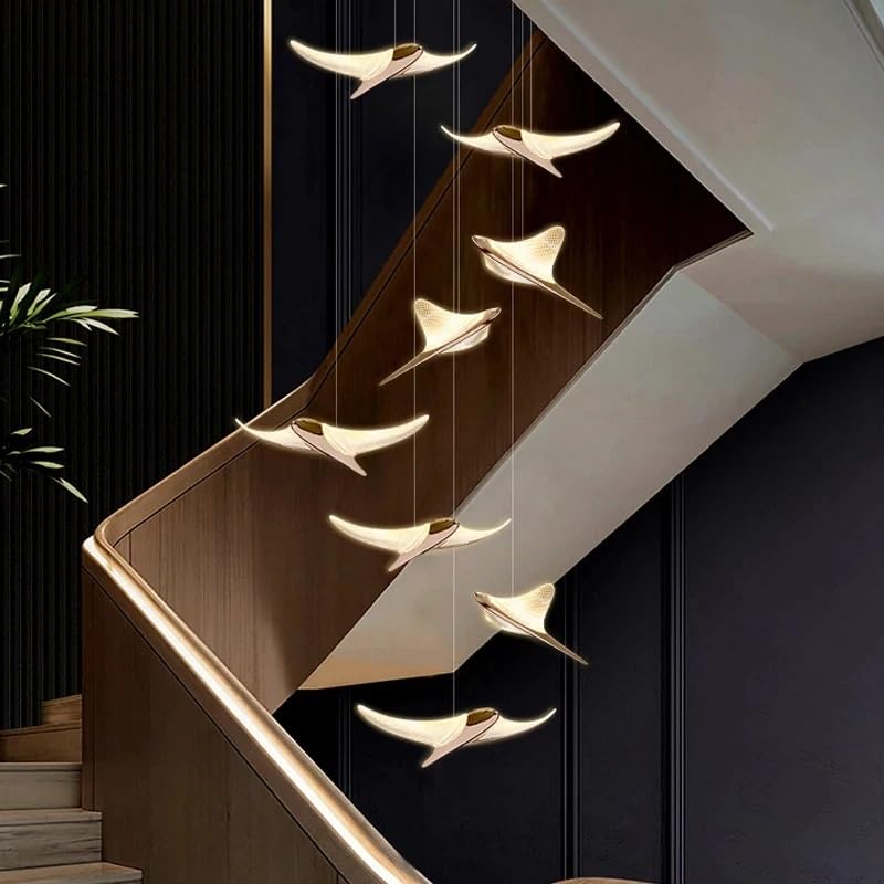 Lustre LED moderne pour cage d'escalier sombre illumination chaleureuse