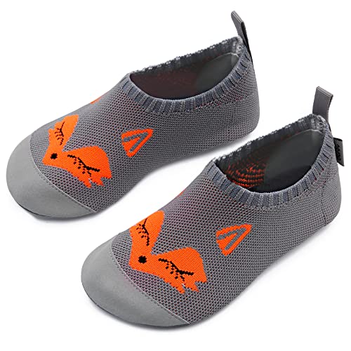 IceUnicorn Hausschuhe Kinder Atmungsaktive Pantoffeln Leicht Rutschfest Turnschläppchen Hüttenschuhe Jungen Mädchen Slippers für Kindergarten(Grau Orange,24/25EU)