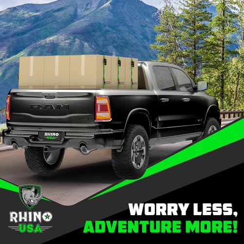 Image of Rhino USA Ratchet Straps Tie Downs (4-Pack) - 1 Inch x 15 Feet (1,823lb Break Strength) - Ultimate Tie Down Straps with Safety S Hooks - for Trucks, Cargo, Moving, Appliances - Green
