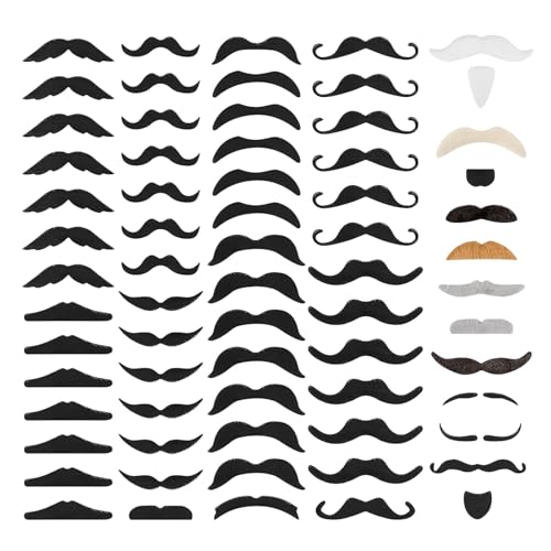 FrostyFlair Moustache Adhésif, 66 Pièces Autocollantes Moustache Faux, Moustache Adhésif, Moustache de Fantaisie Pour Cosplay, Halloween, Noël Pour Tous Les Âges