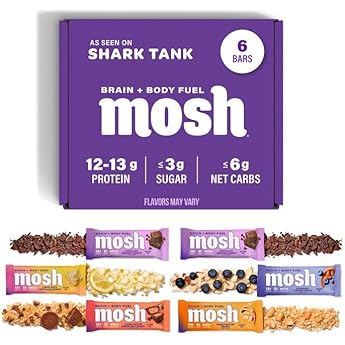 MOSH Blueberry Almond Crunch Keto Protein Bars, High Fiber, Low Carb, Gluten Free, High Protein, Brain Healthy Snack, 12 Count