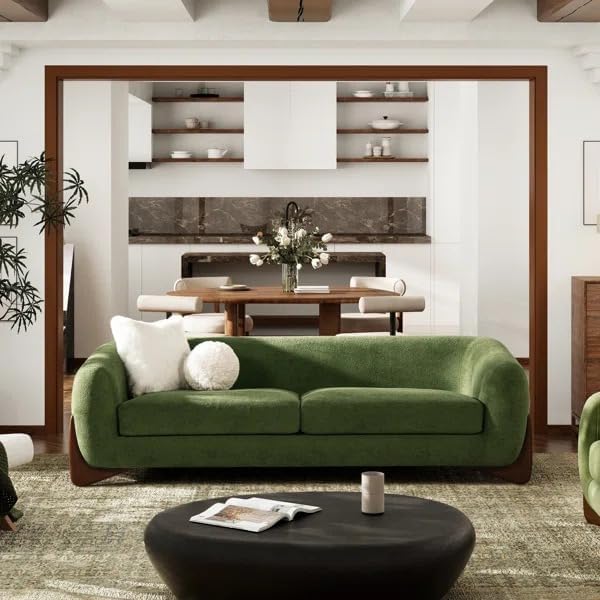 Image of Boucle Upholstered 3-Seater Sofa and Loveseat Olive Green
