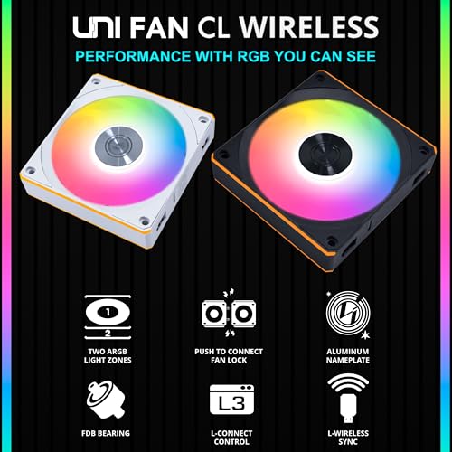 Image of Lian Li UNI Fan CL Wireless 120 - Triple Pack (Reverse Blade) - 2.4 GHz Wireless Signal RGB & PC Case Fans Control - Dual Light Zones - 28mm FDB - Controller Included and Required - White (12RCL1W3W)