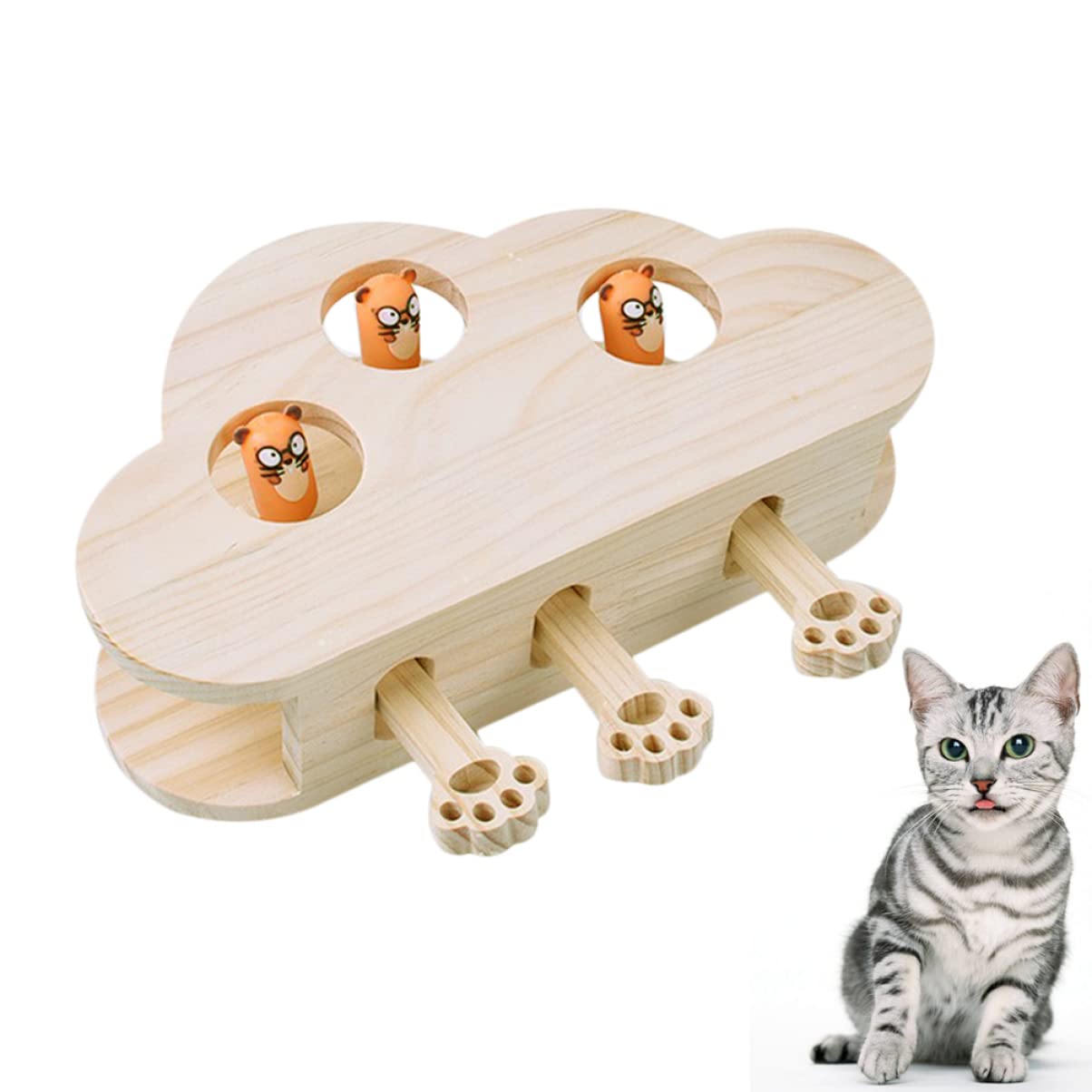 SUPVOX Juguete De Madera para Atrapar Gatos Interactivo Divertido Patrón Cloud Beat