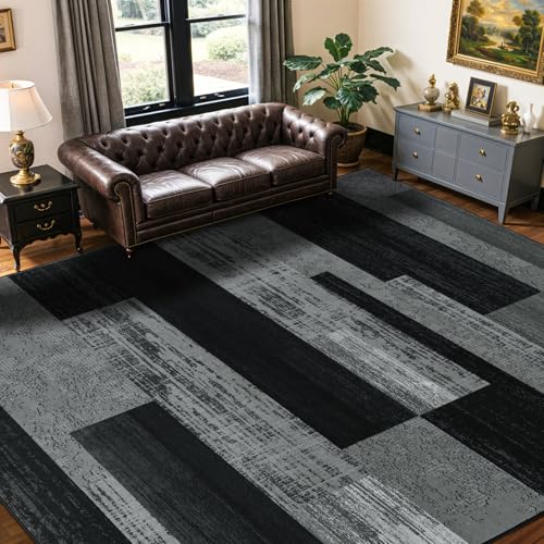 LIANLAM 8x10 Washable Area Rugs for Living Room & Bedroom(8x10,Black&Gray)