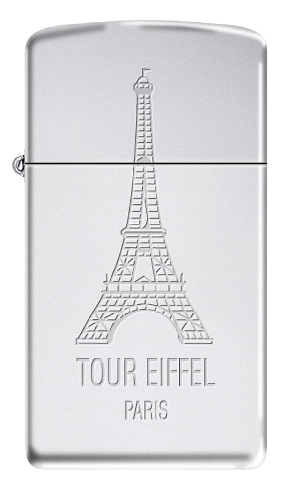 Zippo Zapalniczka Sztormowa, Paryska Wieża Eiffla, Kolor Slim High Polish Chrome, Lustre, Wielokrotnego Użytku, Wiatroodporna Konstrukcja, Pudełko Prezentowe, Wyprodukowana w USA