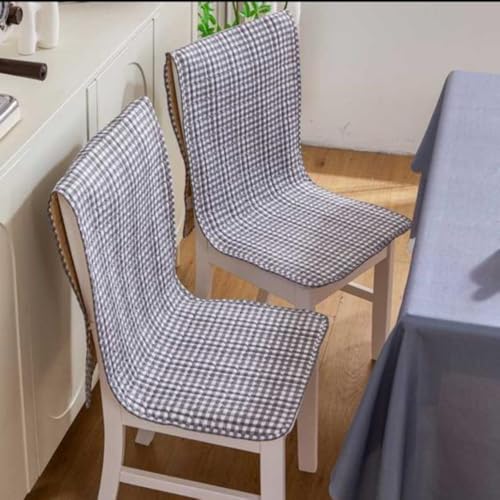 Image of HOMETHREADS Premium Cotton Chair Cover Set | Soft & Comfortable Seat Covers with Anti-Skid Non-Slip Backing + Waterproof Dining Table Cover (150x240 cm) Blue Box, 8 Chair Covers + 1 Table Cover