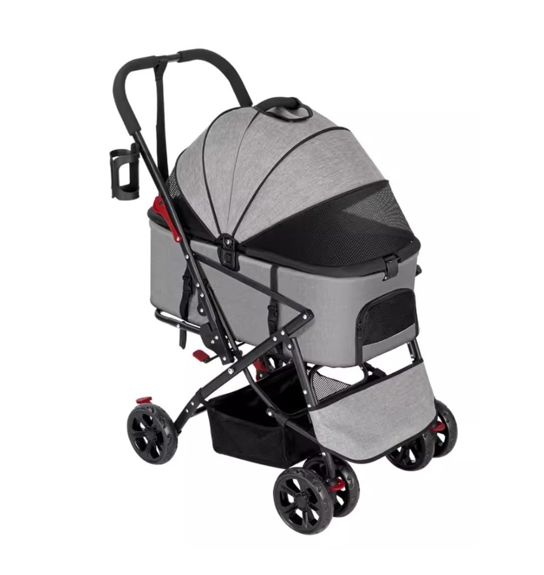 Passeggino pieghevole 3 in 1 con design staccabile, cestino portaoggetti a 4 ruote per cani e gatti di piccola e media taglia, passeggino e passeggino
