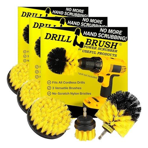 Image of Drillbrush Cleaning Brush Kit, 3 Count, Nylon Bristle | Bathroom Surfaces | Power Scrubber | Drill Attachment | Yellow