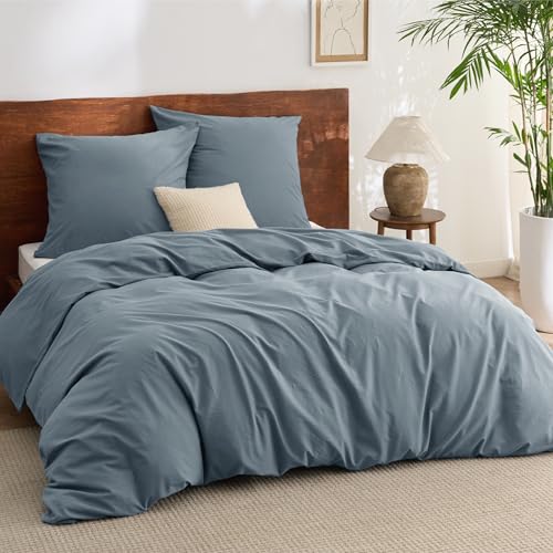 Image of Bedsure PureWoven 100% Washed Cotton Duvet Cover Set, King Size, 3-PC