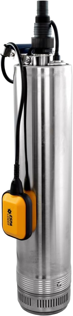 ESPA LEADER Bomba Sumergible BORA 95 4M para Aguas Limpias, 1200W, Caudal Máx 5.500 l/​h, Altura Bombeo 54m, para Suministro Doméstico, Riego y Goteo, con Interruptor de Nivel, Acero Inoxidable