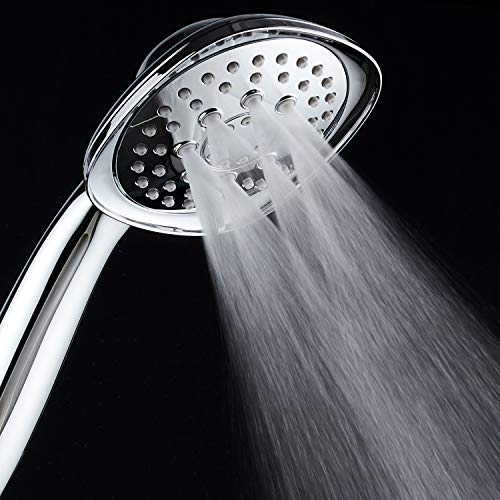 Luxury Square 6-setting High-Pressure Hand Shower. Extra-Long 72" Stainless Steel Hose, Bracket, Solid Brass Fittings, All-Chrome Finish. Premium Handheld Shower Head from Top American Manufacturer!
