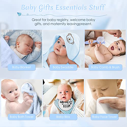 Image of iAOVUEBY Baby Boy Gifts, Baby Shower Gifts - Newborn Bear Toys Rattle Blanket Infant Shoes Onesie Wooden Keepsake Babies Registry Gift Essentials Basket, Unique New Baby Gift Set for Boys 0+ Months