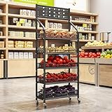 Estante de metal para aperitivos con ruedas de bloqueo y ganchos, organiza aperitivos y patatas fritas para supermercados, oficinas y cocinas domésticas