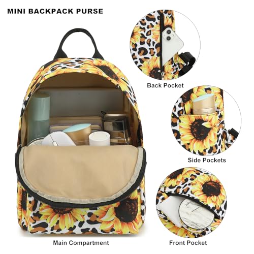 Image of Leopard Sunflower Mini Backpack Women Girls, Small Backpack Purse for Adults Teens Kids School Travel
