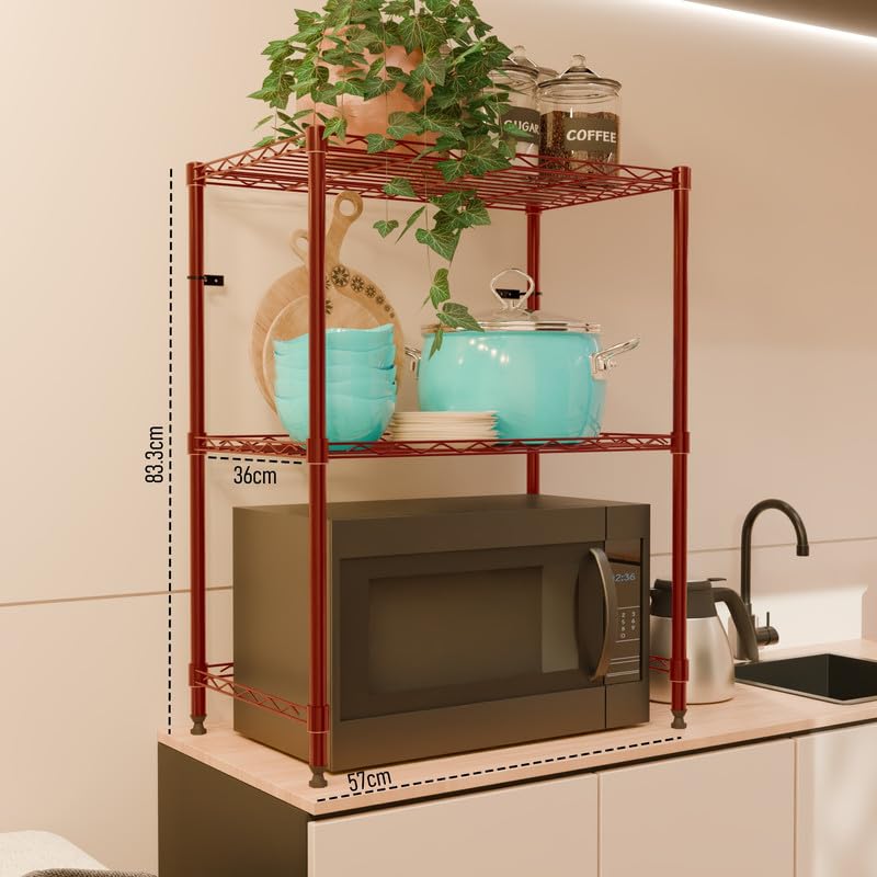 Image of 2-Shelves Microwave Large Heavy Duty Steel Storage Rack | Multipurpose Shelving Unit for Kitchen, Home & Utility A