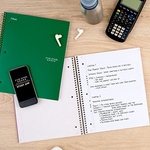 Image of Five Star Spiral Notebook + Study App, 3 Subject, College Ruled Paper, Fights Ink Bleed, Water Resistant Cover, 8-1 /2 inch x 11 inch, 150 Sheets, Green (72067) (Pack of 6)