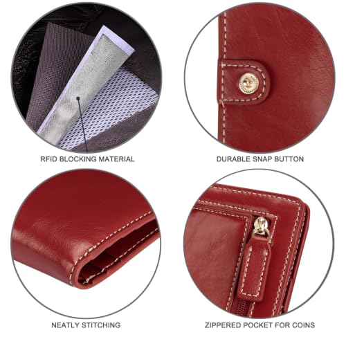 Image of Itslife Women's Rfid Blocking Small Compact Bifold Leather Pocket Wallet Ladies Mini Purse with id Window (Waxed Red)