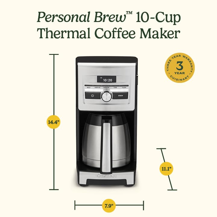 Cuisinart Personal Brew 10-Cup Thermal Coffee Maker, Fully Automatic Programmable Coffee Machine with Hot or Over Ice Options, Brew Strength Control, 52 Ounce Removable Water Reservoir, DCC-10 - image 8